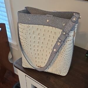 Brahmin Cream and Gray Textured Tote